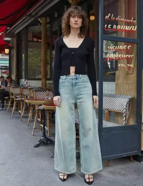 Carson Wide-Leg Faded Jeans