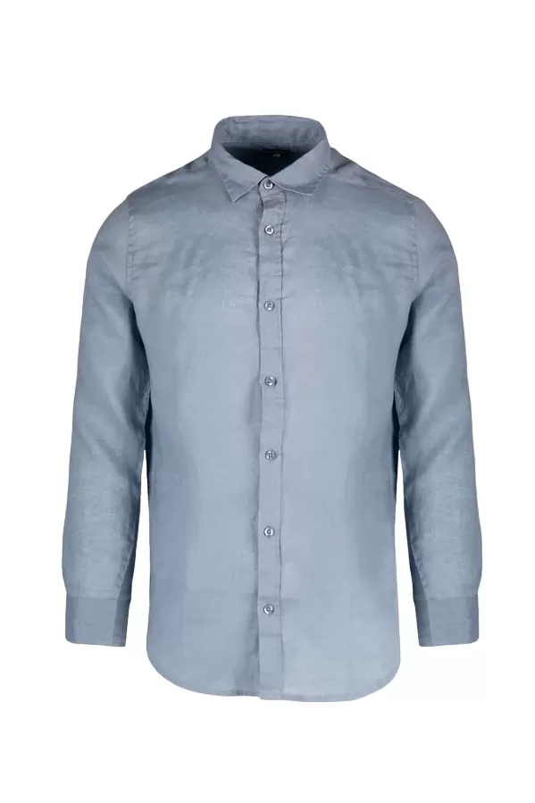 Censured men's long-sleeved linen shirt SM6437TLICA 23 dusty sky blue