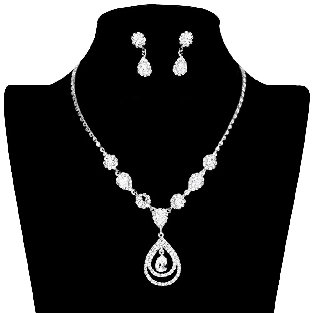 Cubic Zirconia Pave Teardrop Detail Bib Jewelry Set