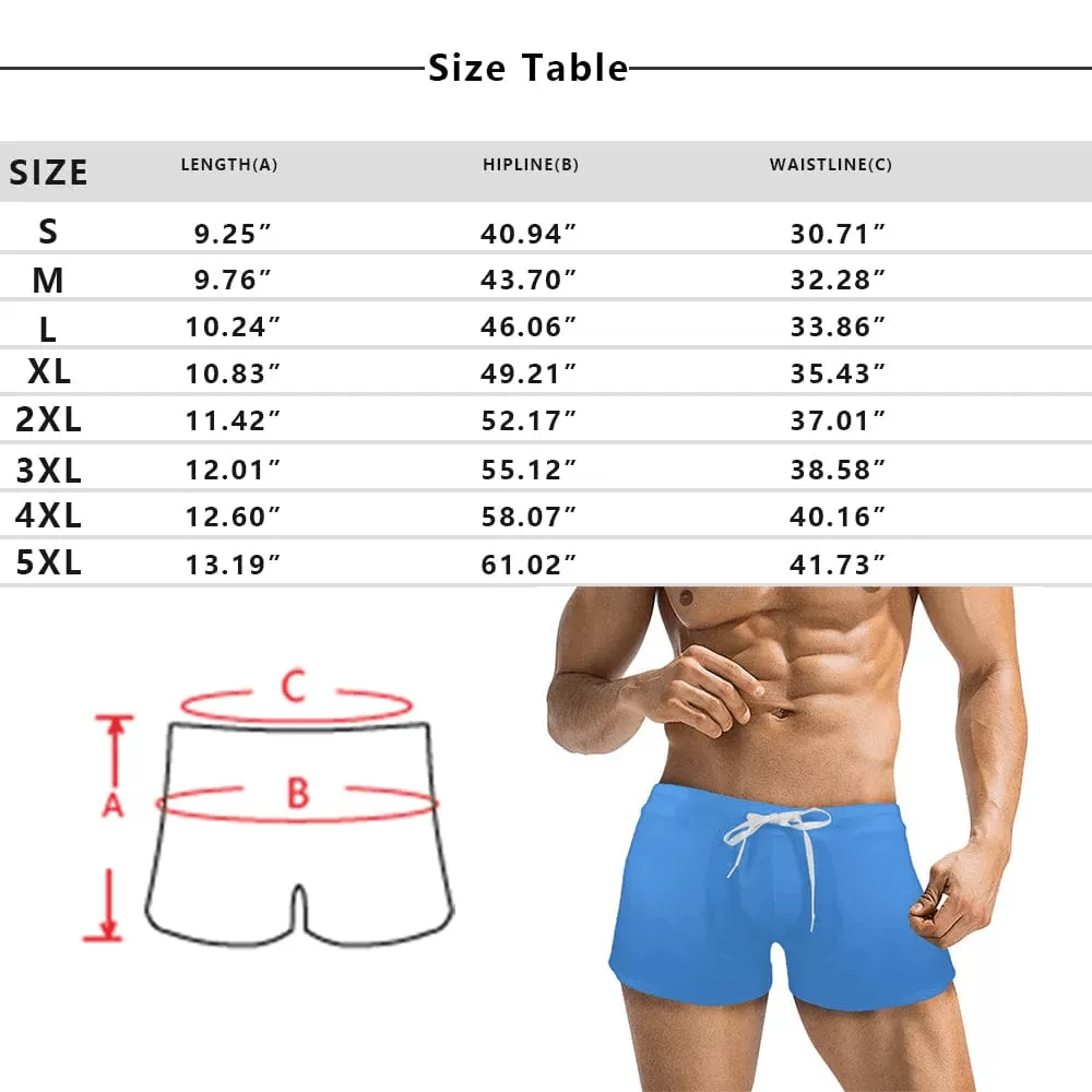 Custom Face Palm Leaf Men's Swimwear Short Swim Trunks with Zipper Pocket Personalized Surfing Square Leg Board Shorts