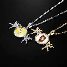 【Custom】Full CZ Diamond Angel Photo Frame Pendant