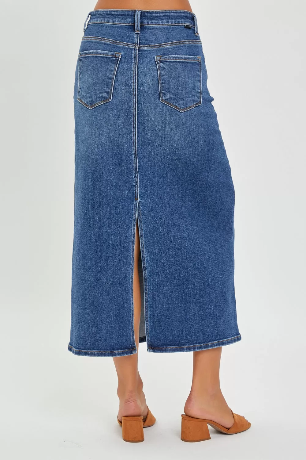 Dark Denim High Rise Back Slit Skirt