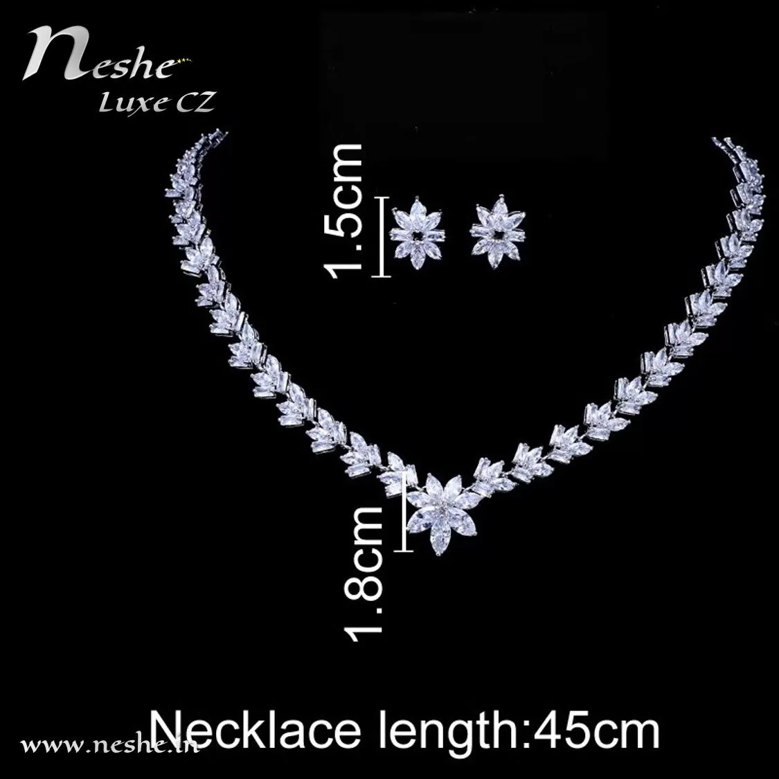 Delicate CZ Flowers Link Necklace Jewelry Set