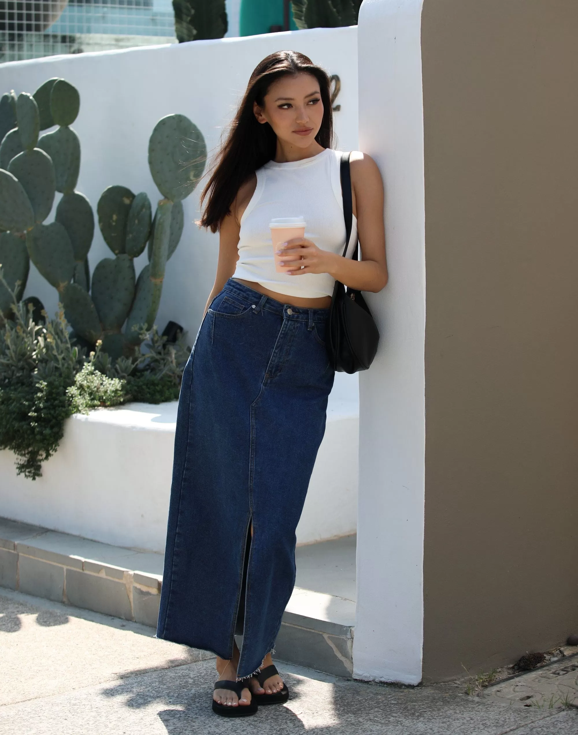 Drew Denim Midi Skirt (Dark Denim)