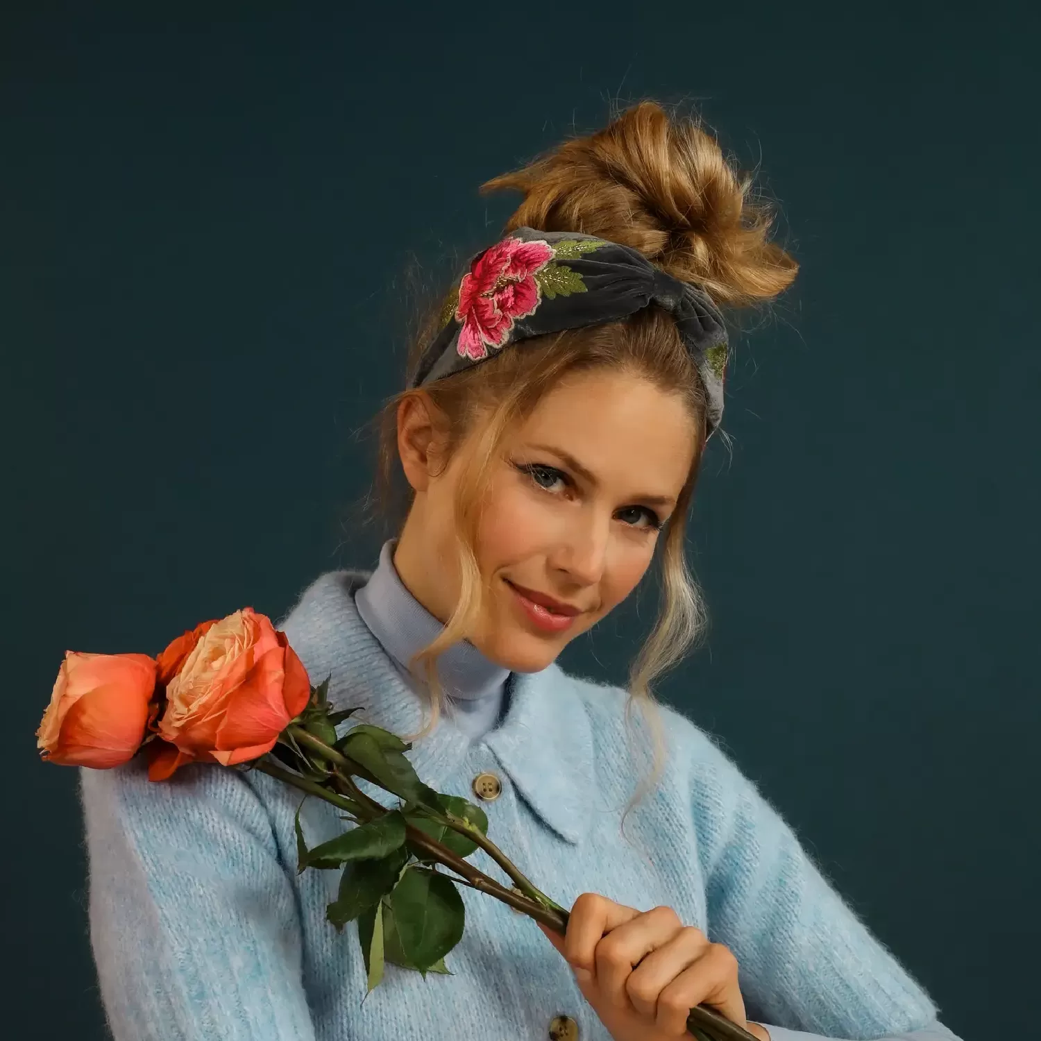 Embroidered Peony Headband