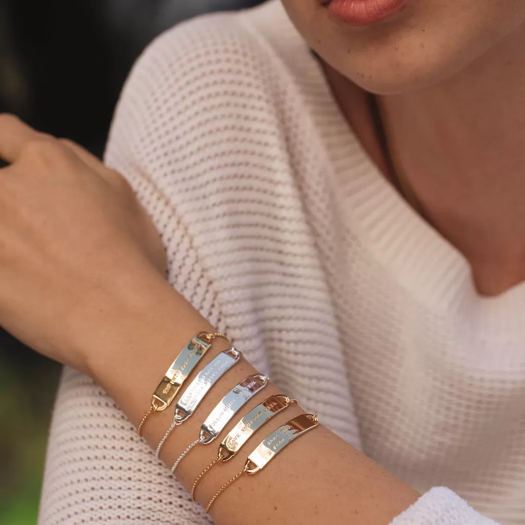 Engraved Fortune Bracelet: Love yourself hard. - Silver