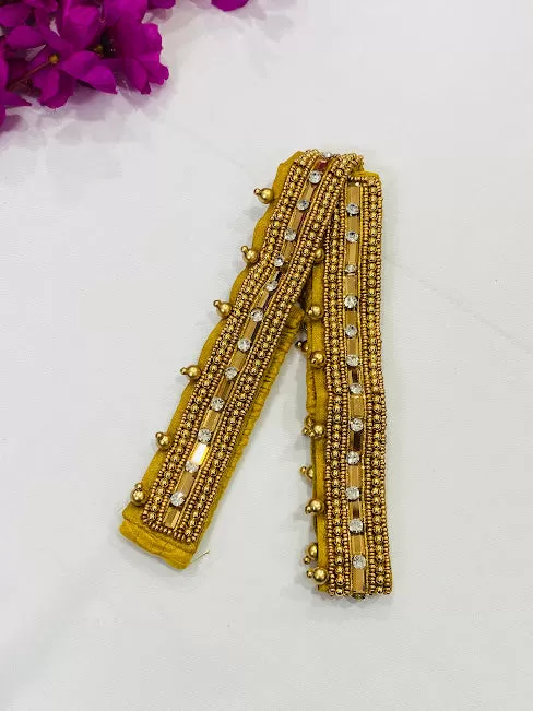 Fabulous Golden Color Saree Belt With Stones And Beads Work