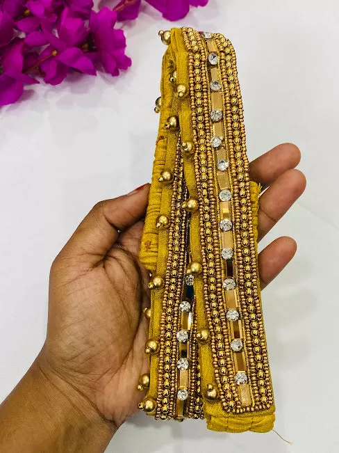 Fabulous Golden Color Saree Belt With Stones And Beads Work