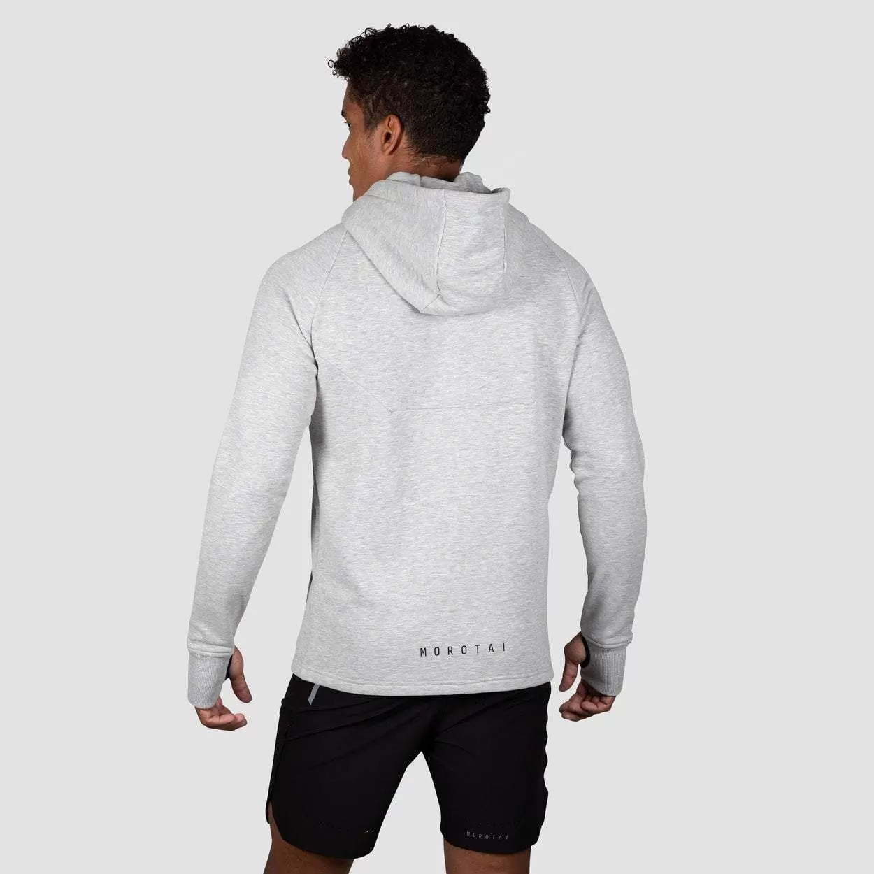 Felpa uomo grigia in cotone con cappuccio Neotech Full Zip Hoodie e polsini elasticizzati con passapollici Morotai