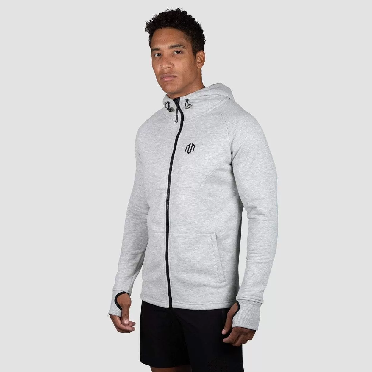 Felpa uomo grigia in cotone con cappuccio Neotech Full Zip Hoodie e polsini elasticizzati con passapollici Morotai