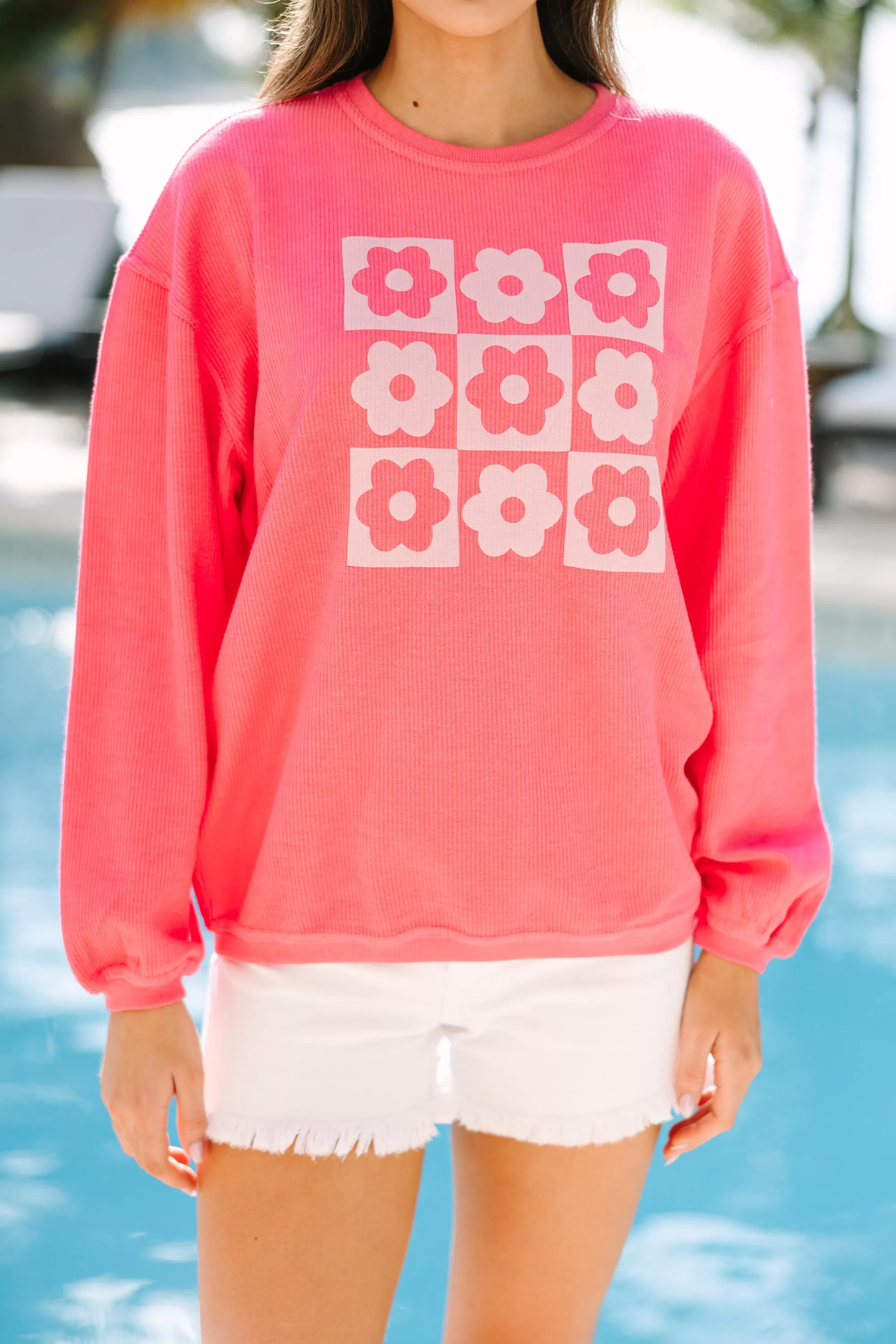 Flower Power Fuchsia Pink Corded Graphic Sweatshirt