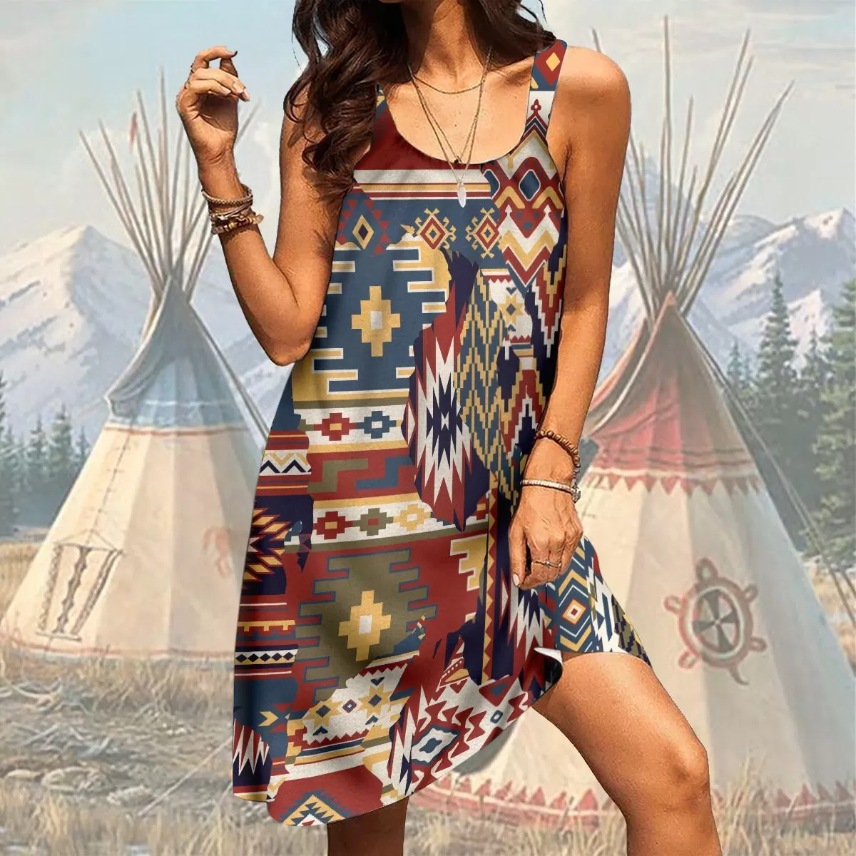 Gearhuman 3D Mix American Native Fabric Sleeveless Beach Dress