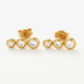 Gold Triple Stone Stud Earrings