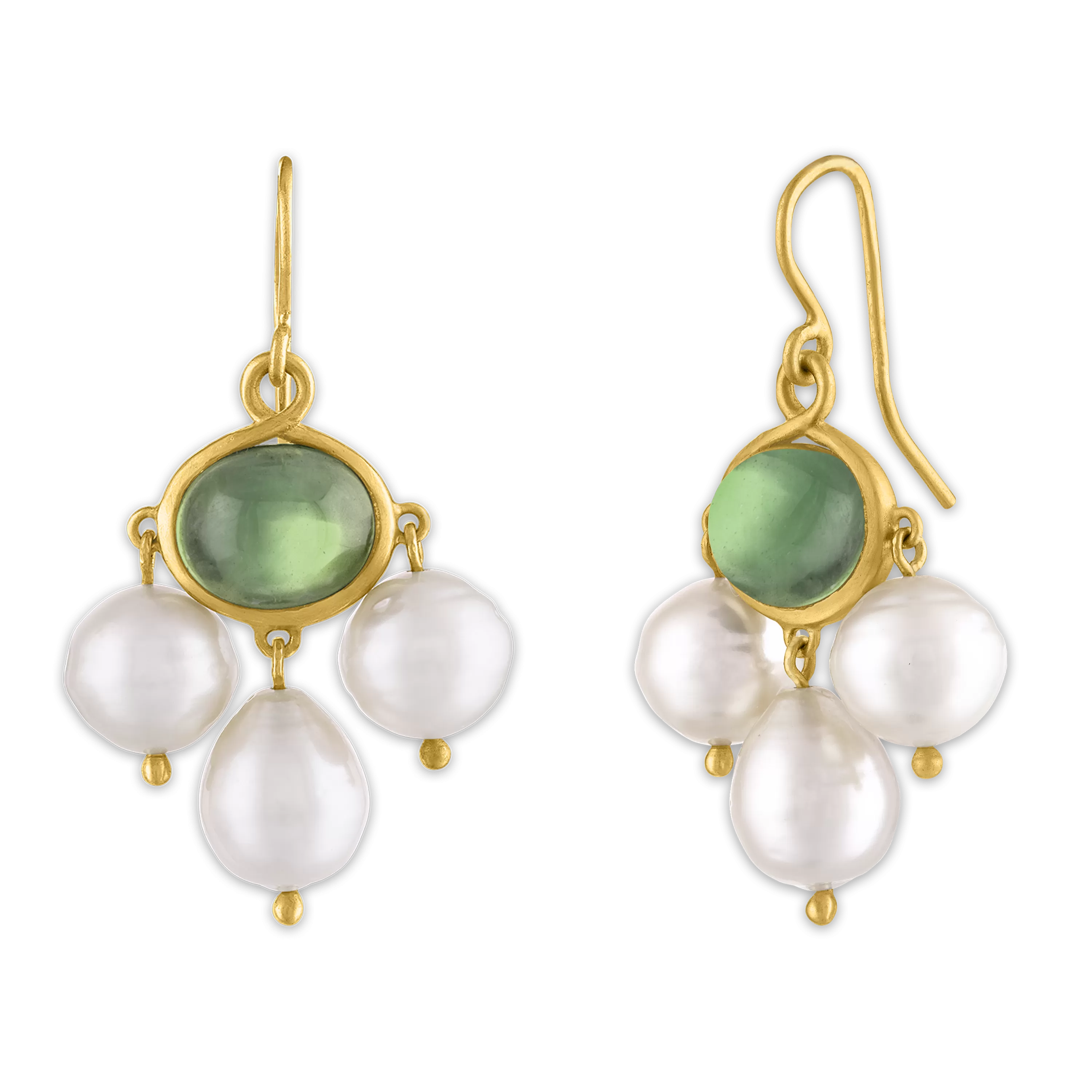 Green Tourmaline and Golden South Sea Pearl Unda Hook Earrings