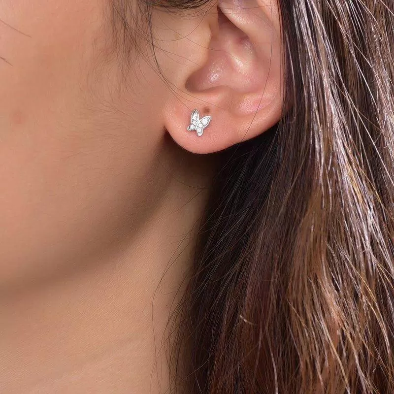 Halo Butterfly White Stone Stud Earrings