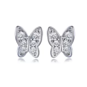 Halo Butterfly White Stone Stud Earrings