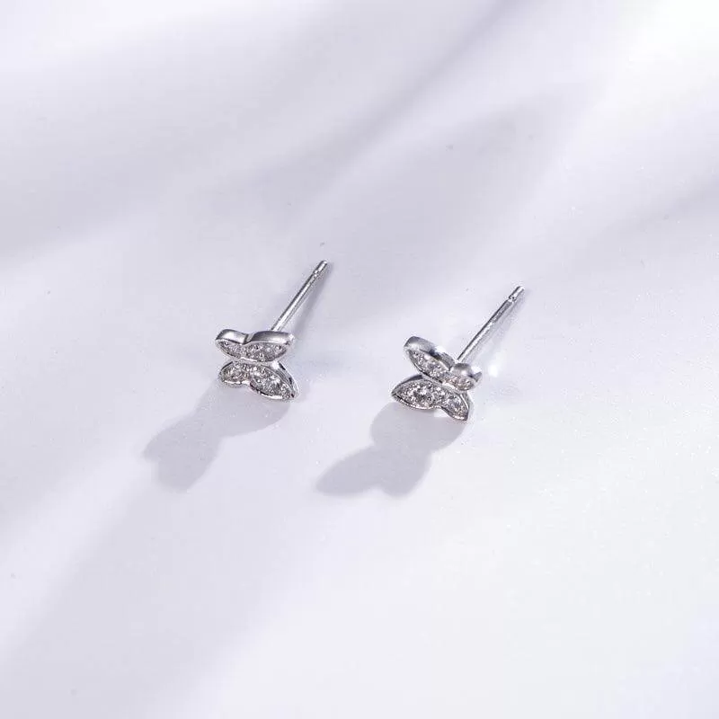 Halo Butterfly White Stone Stud Earrings