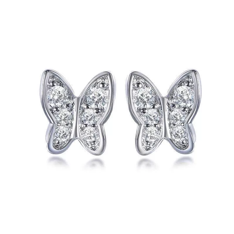 Halo Butterfly White Stone Stud Earrings