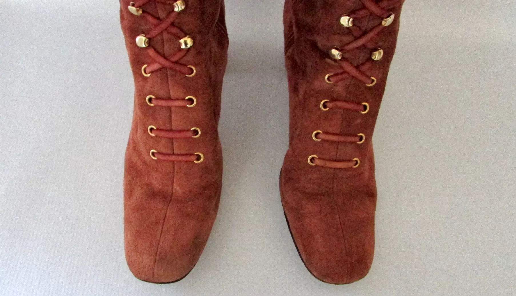 HERBERT LEVINE 60s Rust Suede Lace up Hippie Granny Boots, Size 8 - 8 1/2