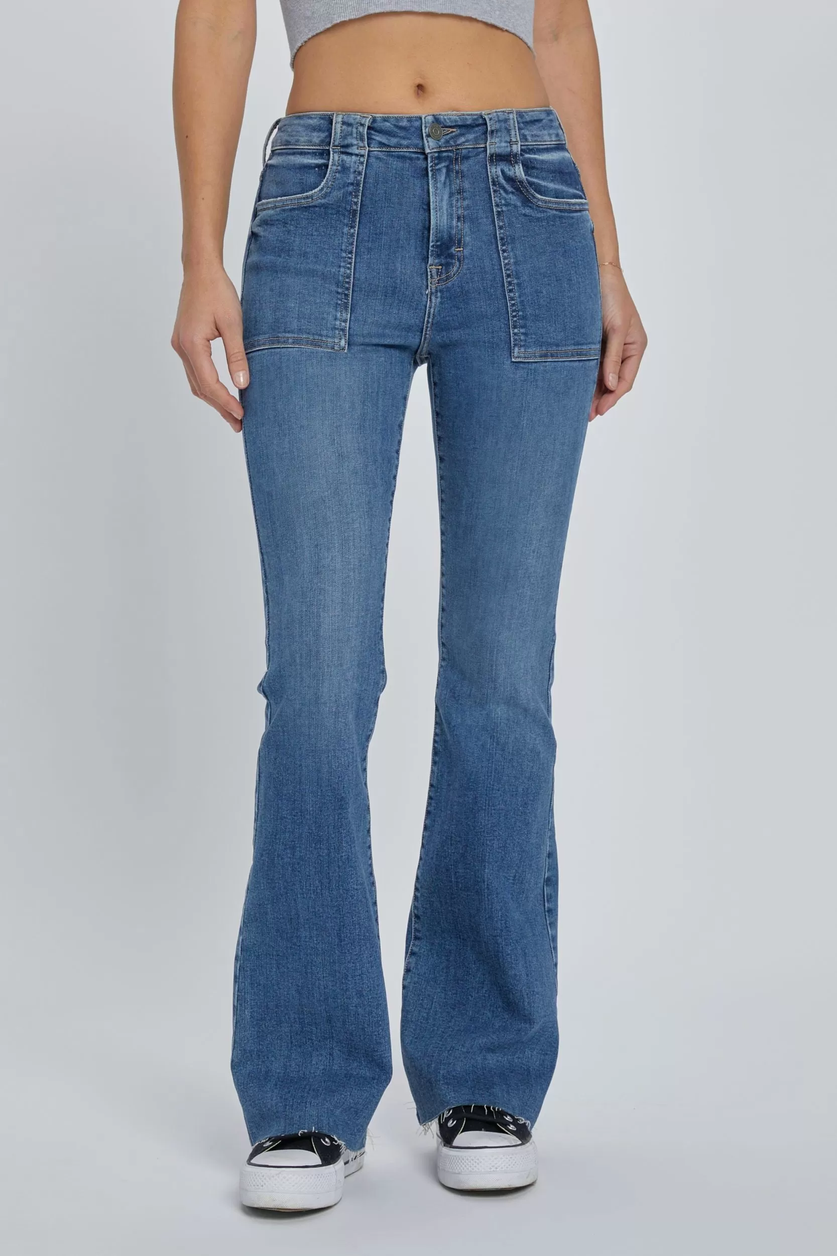 Hidden Exposed Pockets Flare Jeans