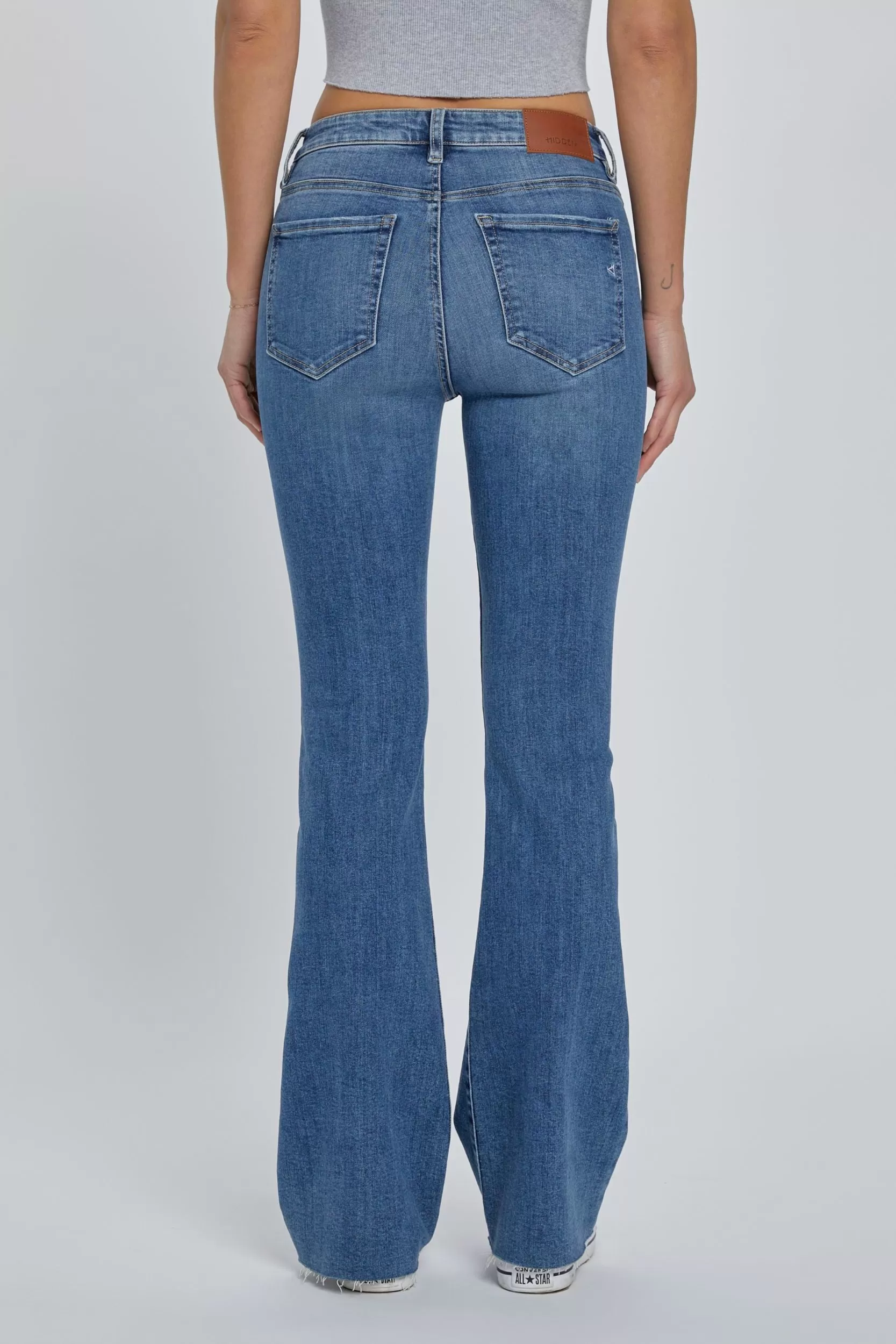 Hidden Exposed Pockets Flare Jeans