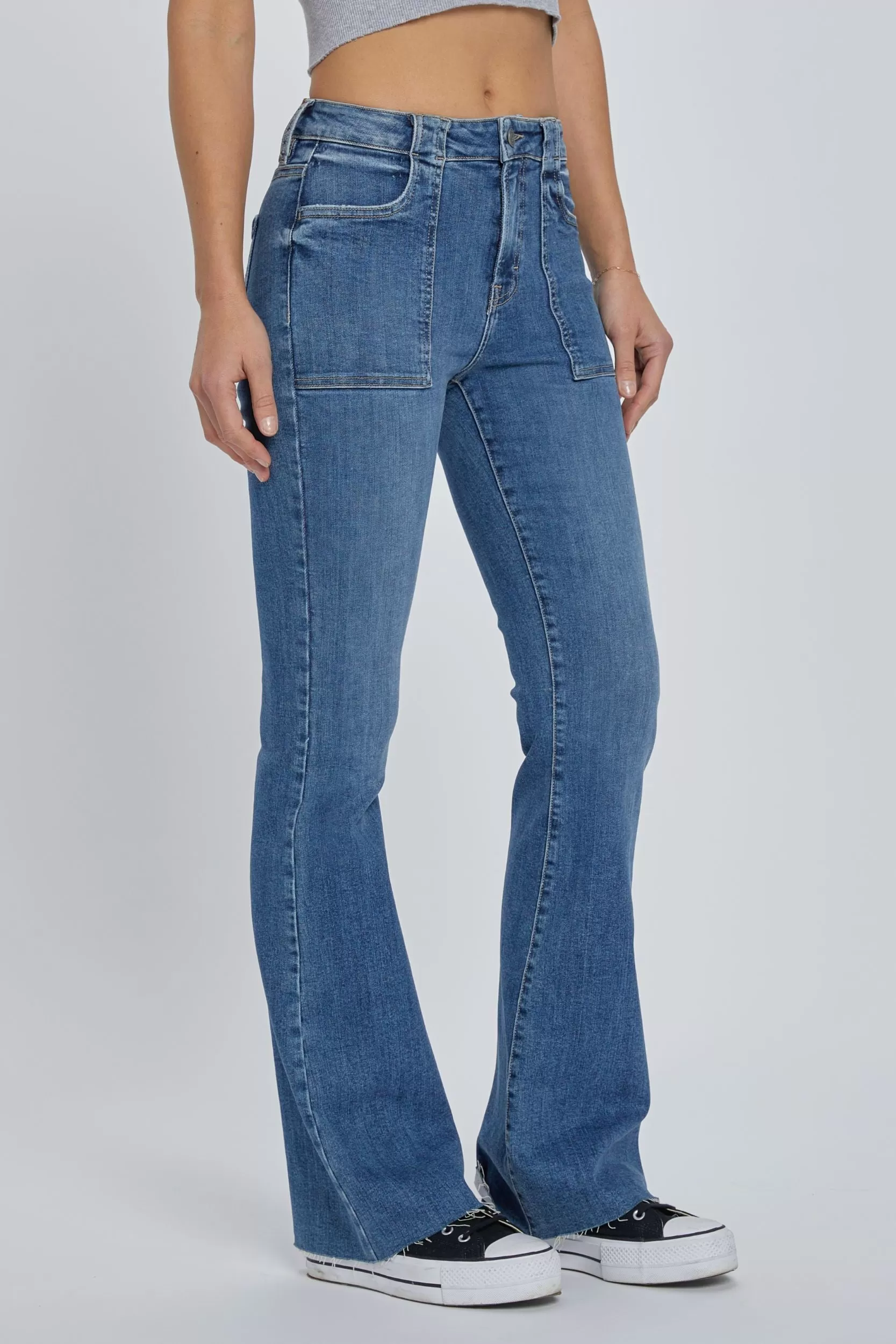 Hidden Exposed Pockets Flare Jeans