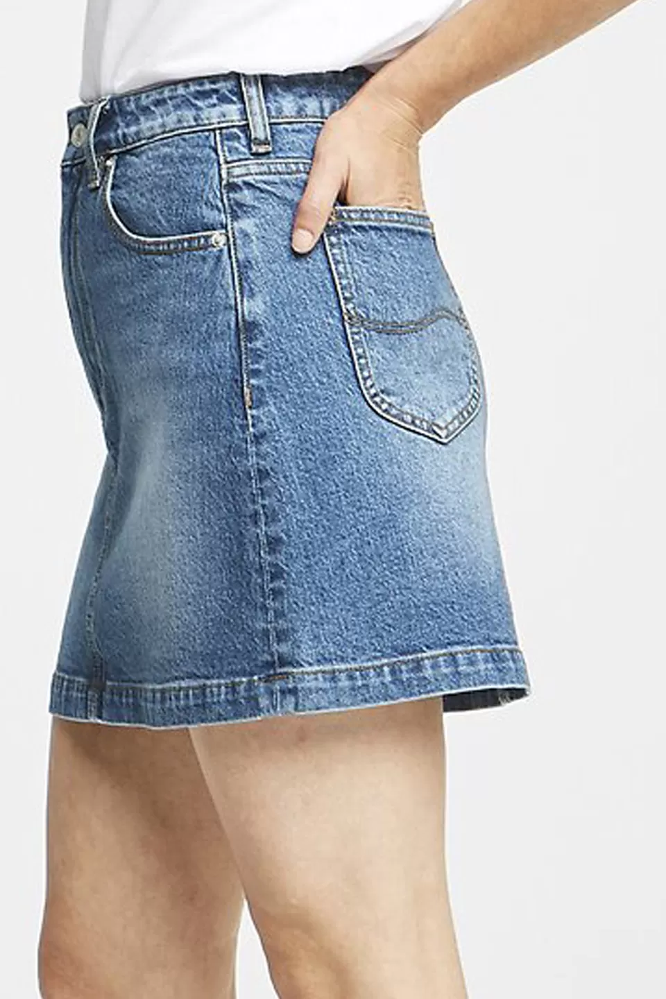 High A Line Fervour Mid Blue Denim Skirt