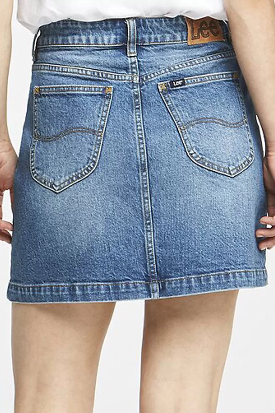 High A Line Fervour Mid Blue Denim Skirt