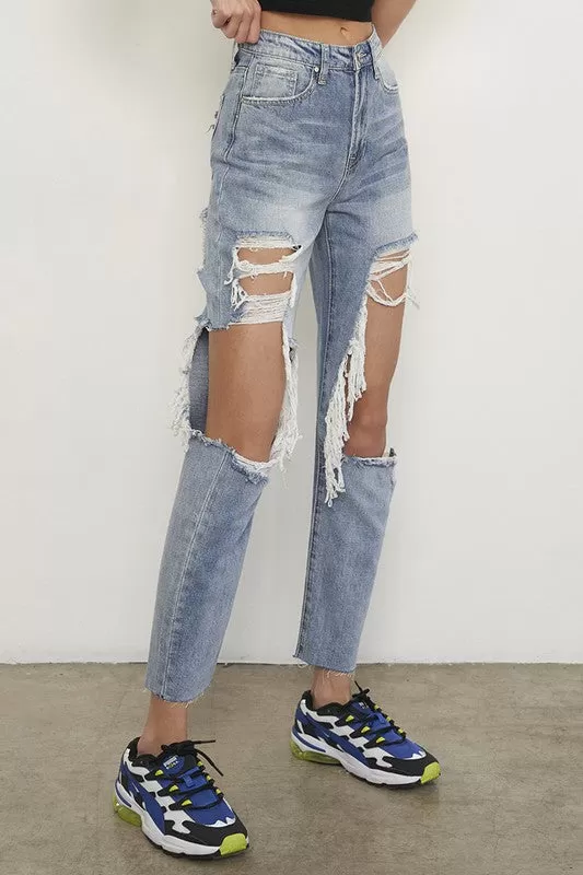 HIGH RISE DESTROYED BOYFRIEND JEANS