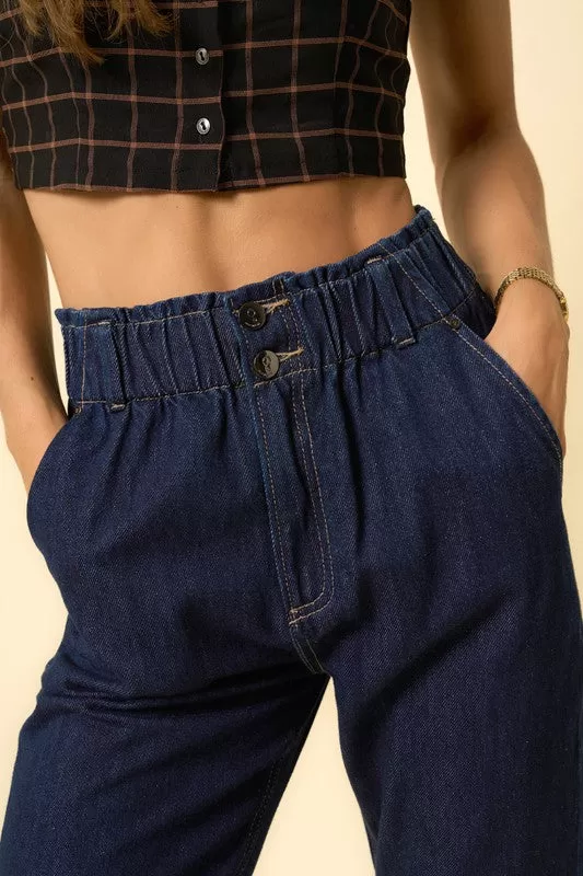 HIGH WAISTED PLEATED SLOUCHY DENIM PANTS