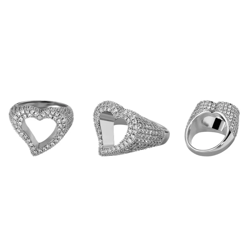 Hip Hop Cutout Heart Zircon Ring