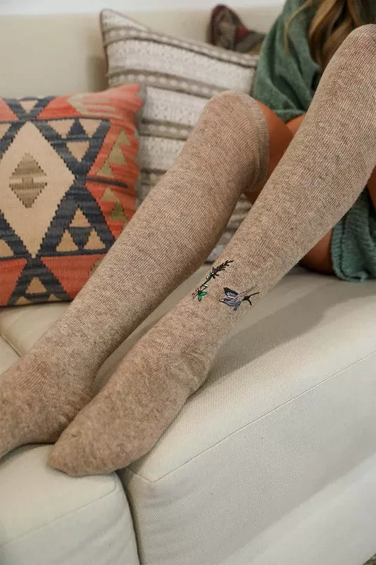 Hummingbird Wool Knee High Socks