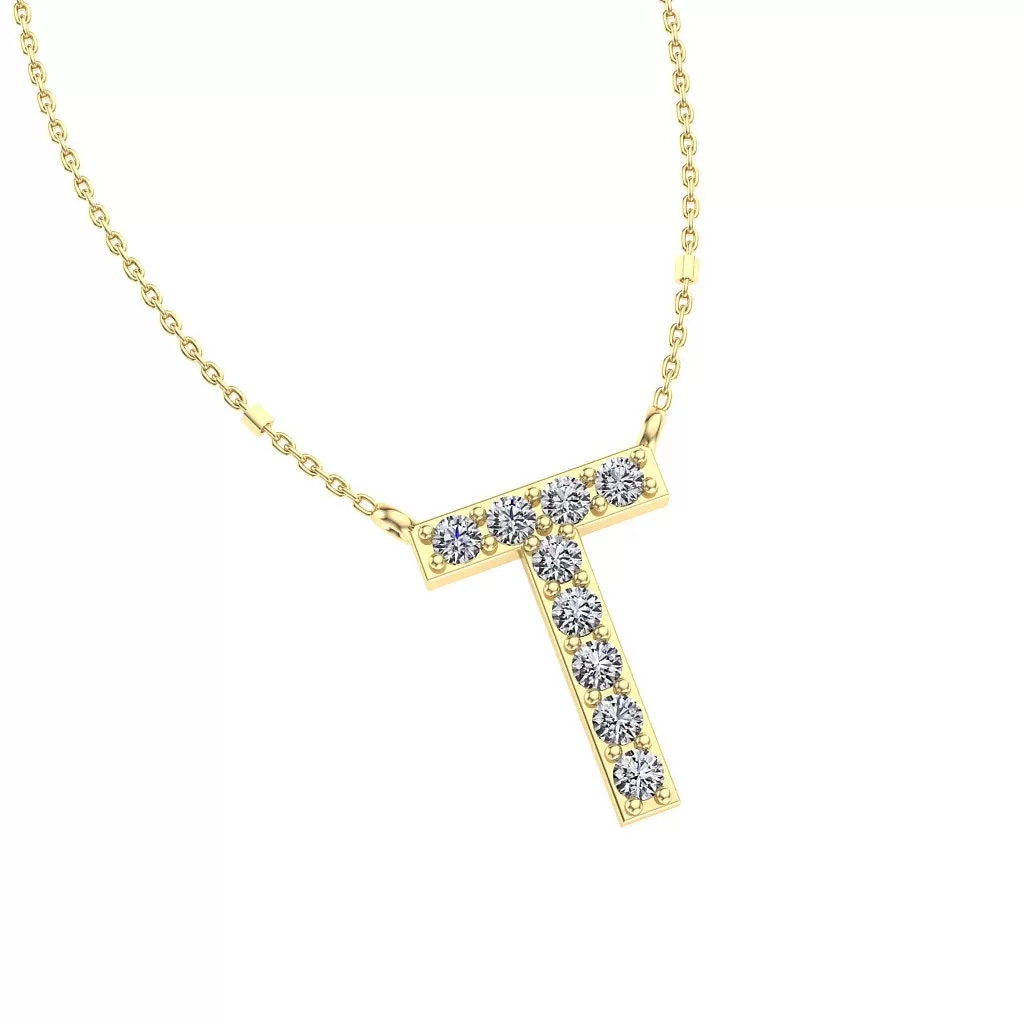 Initial T Diamond Pendant 14K Gold DIP020