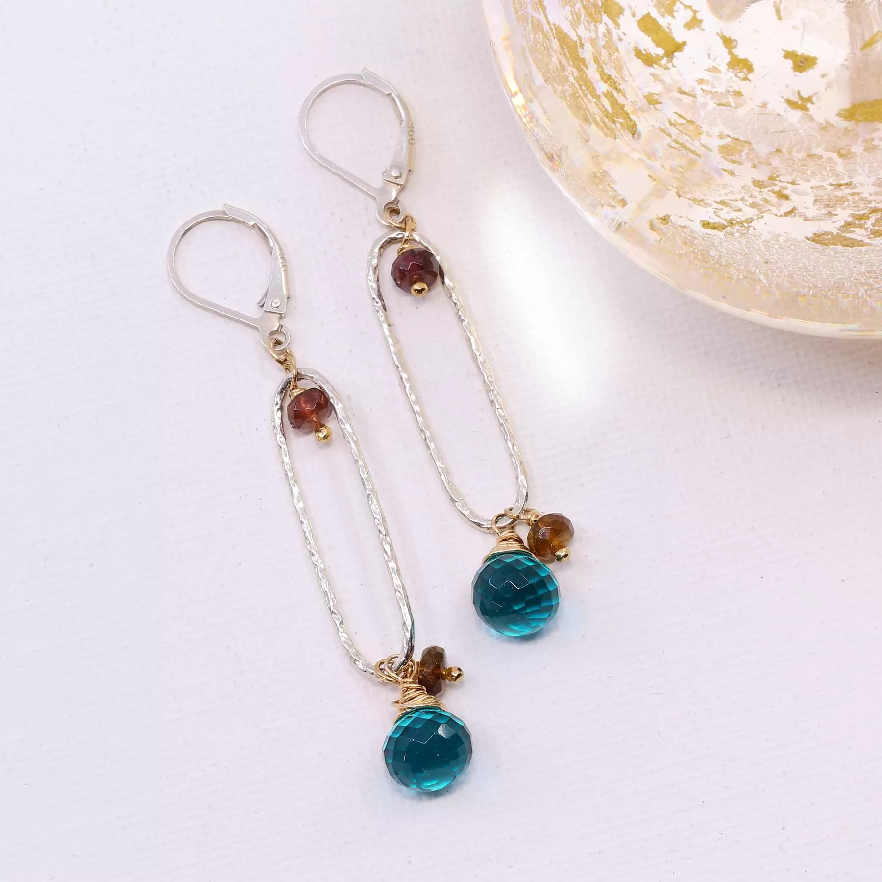 Isla - Peacock Quartz and Brown Tourmaline Drop Earrings