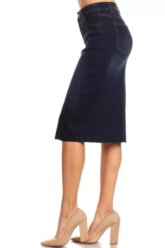 Jillian Dark Wash Raw Hem Jean Skirt