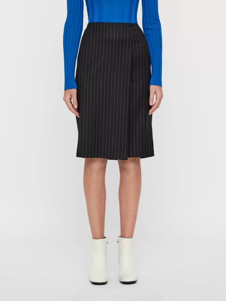 J.Lindeberg Womens Silva Wool Pin Skirts - BLACK STRIPE