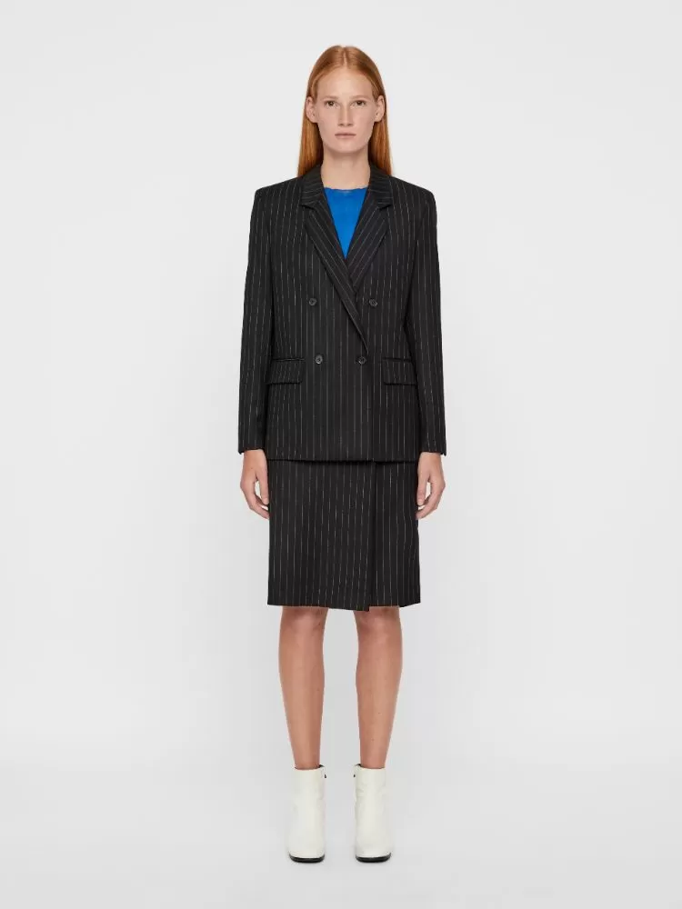 J.Lindeberg Womens Silva Wool Pin Skirts - BLACK STRIPE