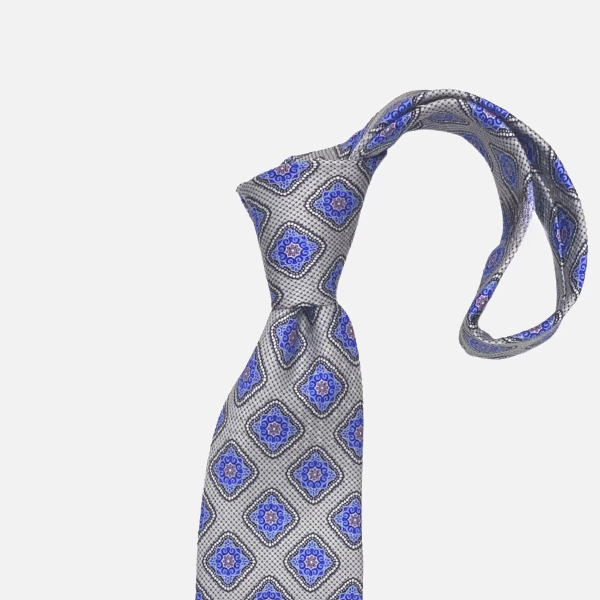 JZ Richards Handcrafted Silver and Blue Silk Tie - 100% Silk, Made in the USA