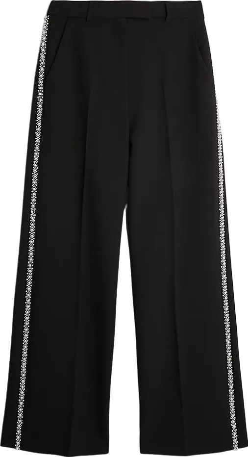 Karen Millen X Lydia Millen Petite Black Tailored Stretch Pearl Embellished Trousers UK 8