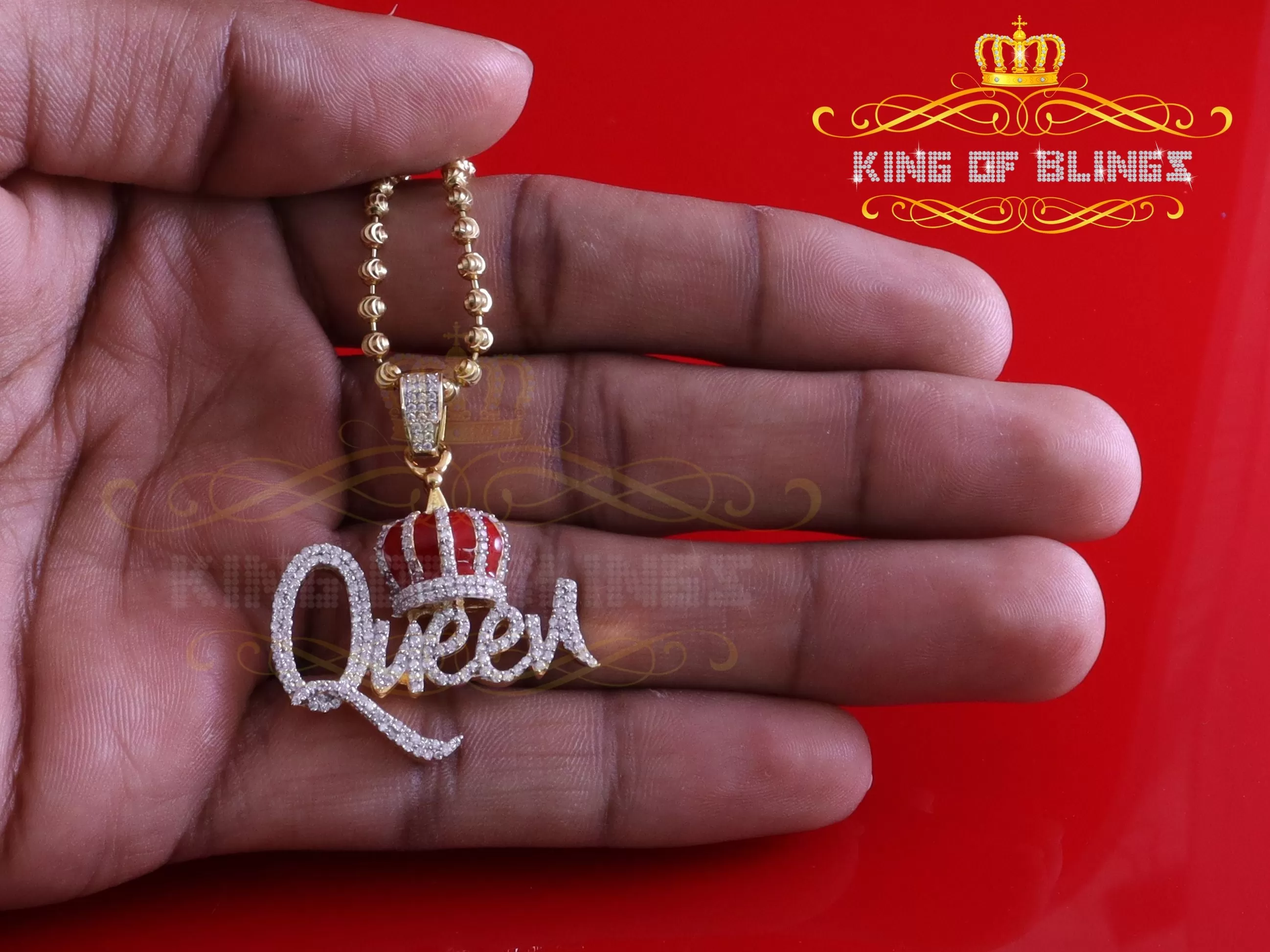 King Of Bling's King 2ct Real Moissanite Sterling Silver Yellow QUEEN with CROWN BELL Pendant