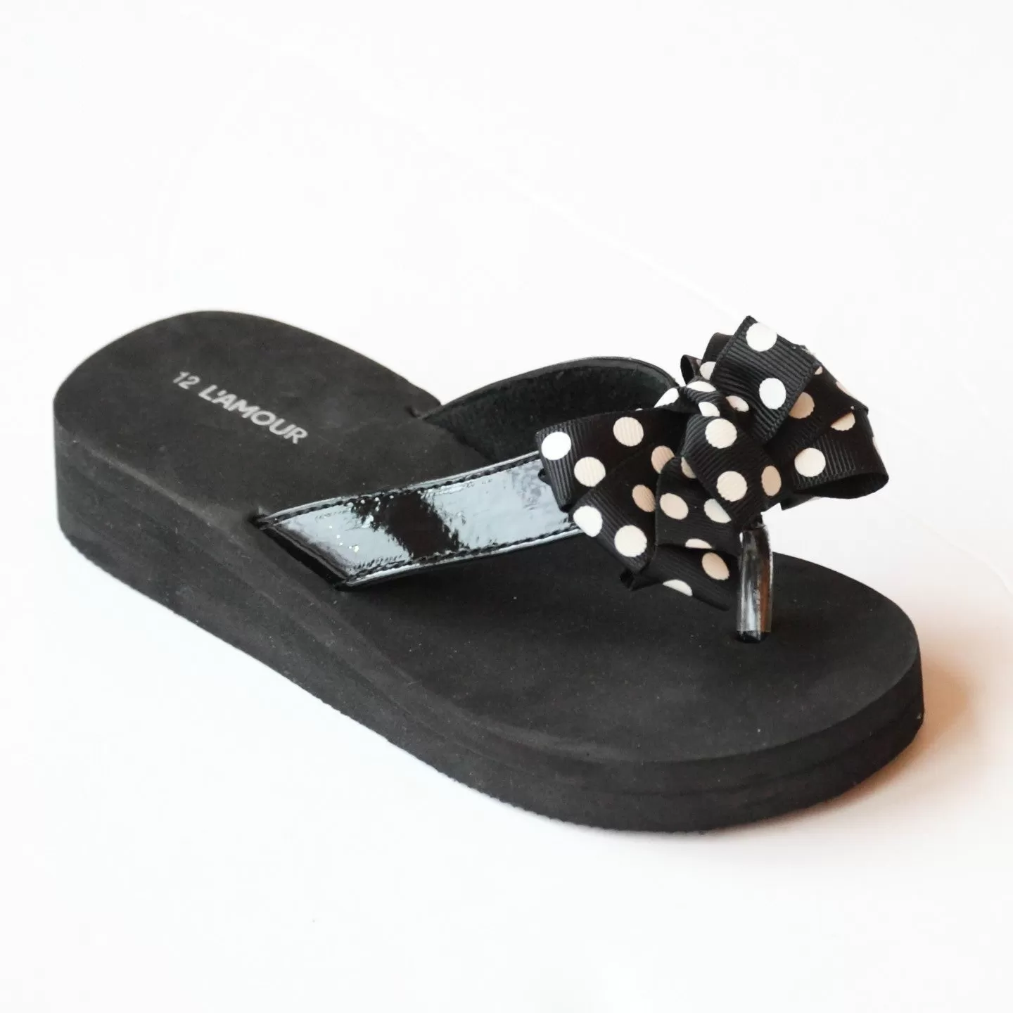 L'Amour Girls Polka Dot Bow Flip Flops