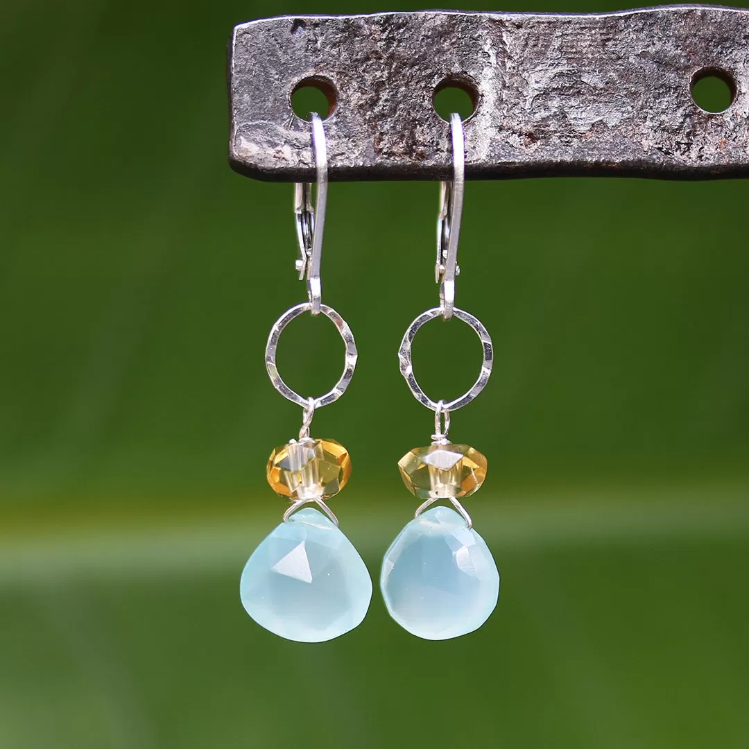 Larkspur Earrings - Silver Seafoam Chalcedony Drop Earrings