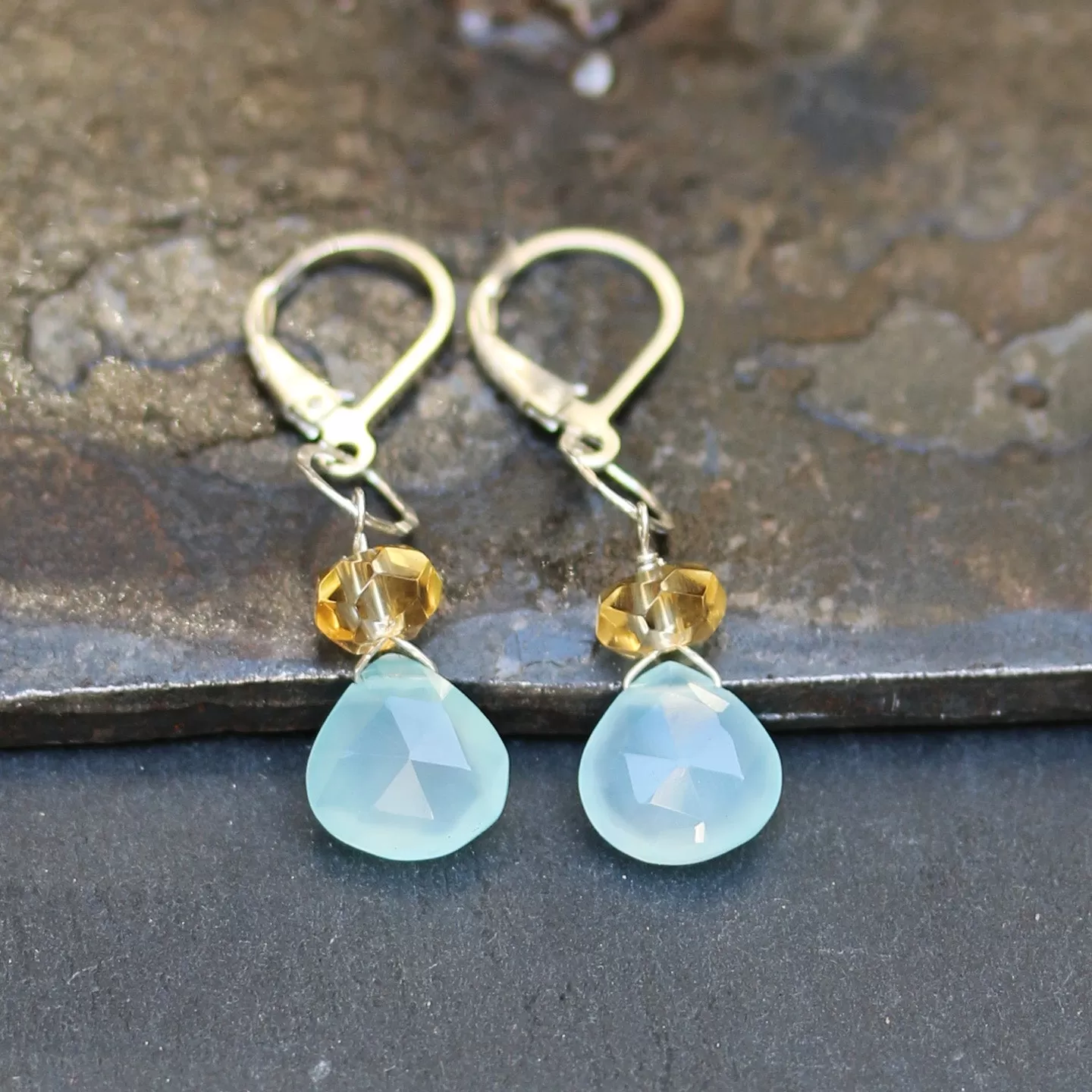 Larkspur Earrings - Silver Seafoam Chalcedony Drop Earrings