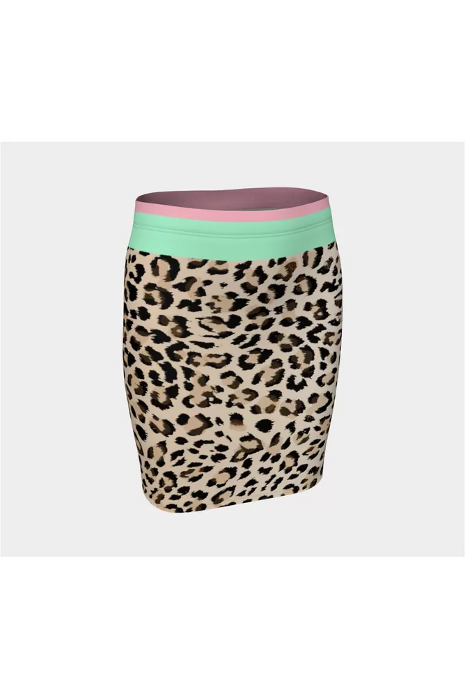 Leopard Pink and Green Fitted Skirt