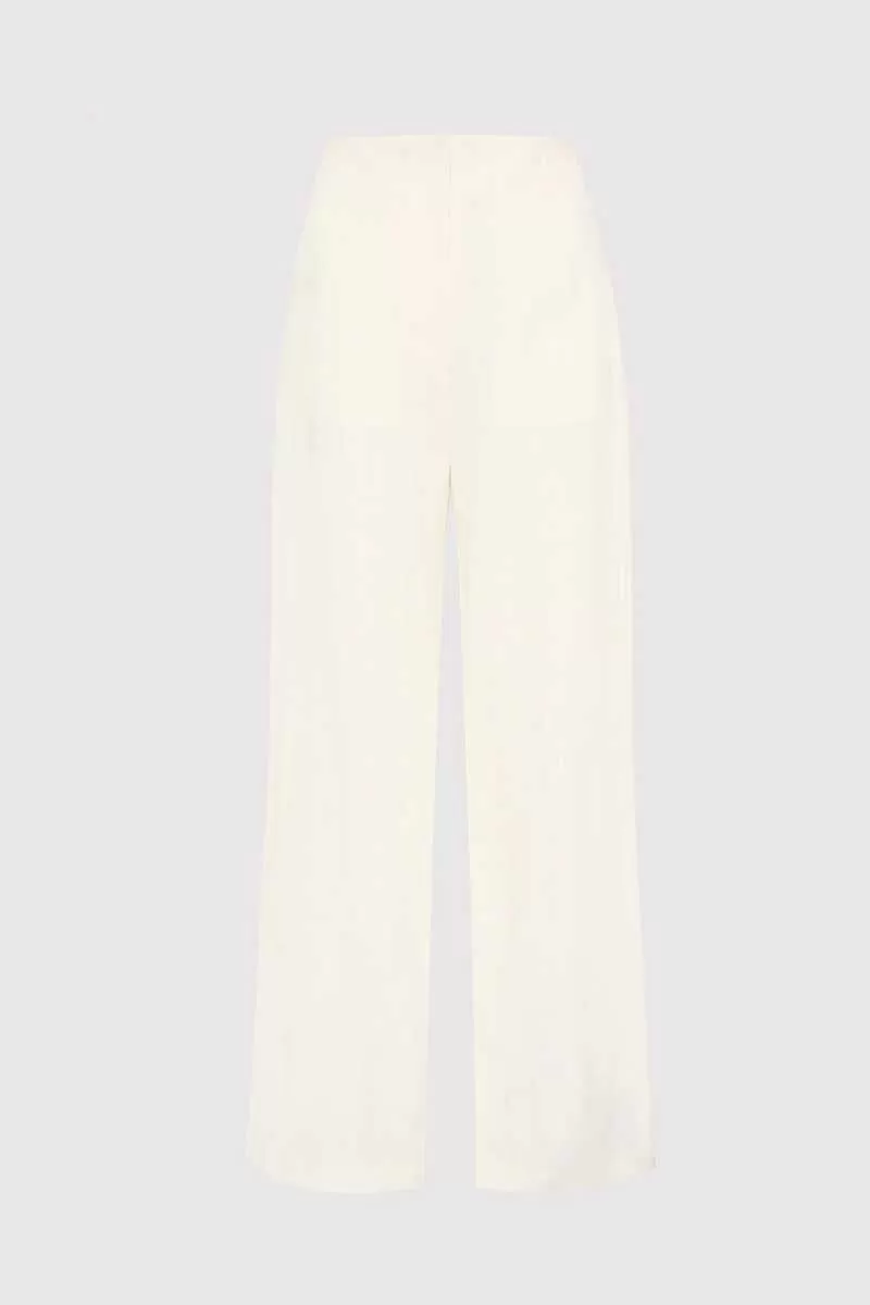 LINEN WIDE LEG PANTS-IVORY