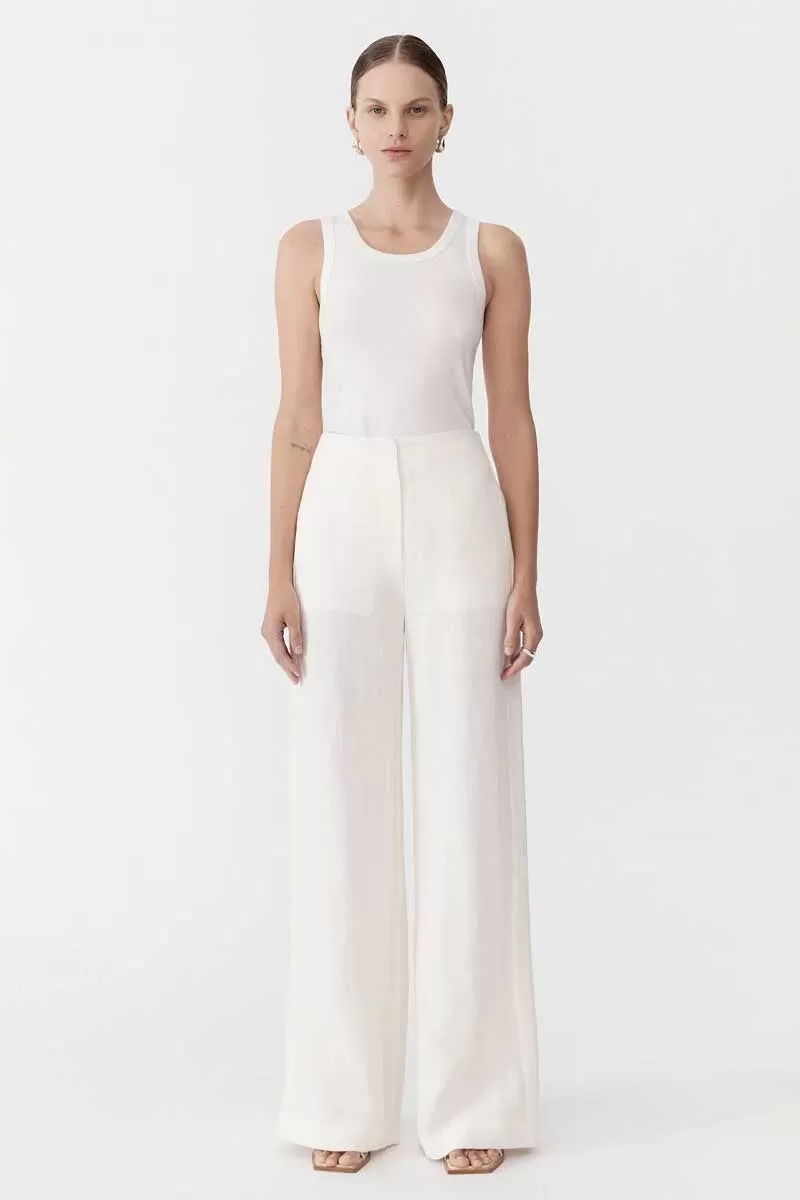 LINEN WIDE LEG PANTS-IVORY