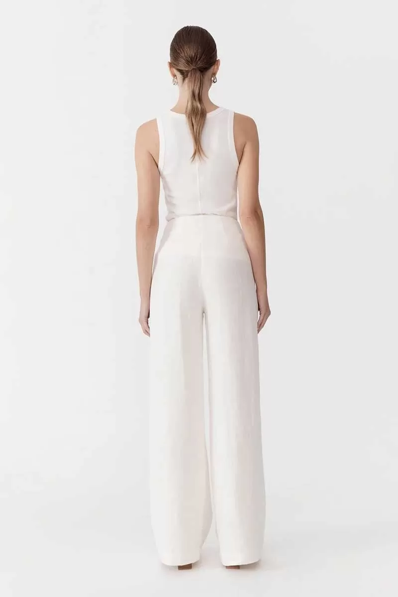 LINEN WIDE LEG PANTS-IVORY