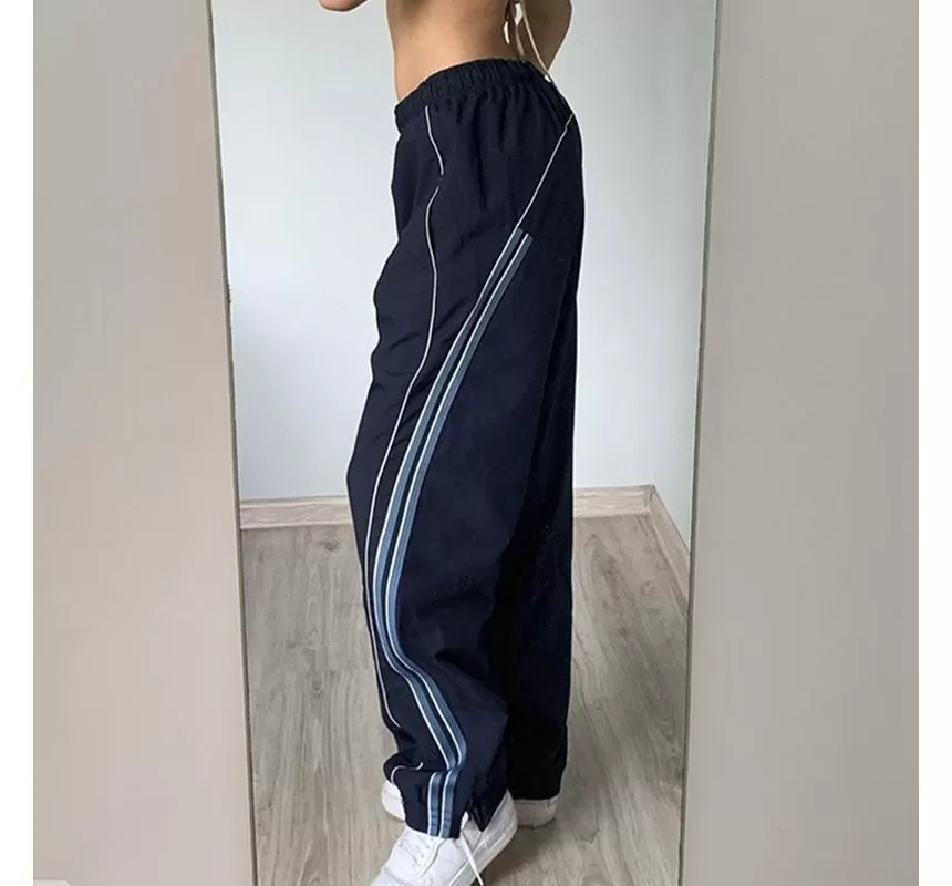 Low Rise Striped Loose-Fit Wide-Leg Sweatpants dd3