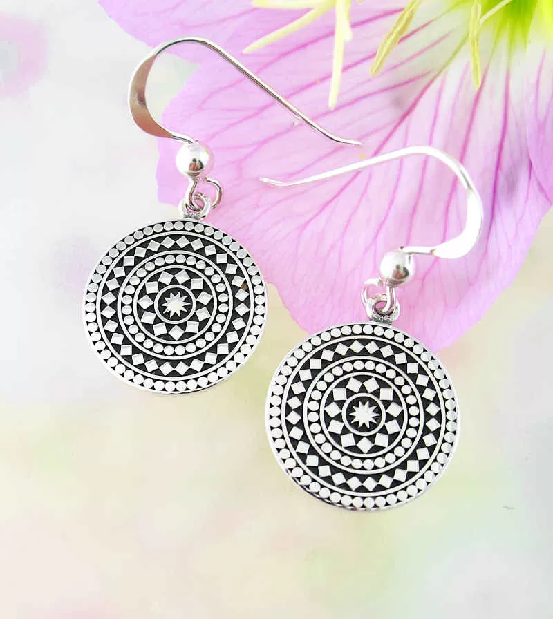 Mandala-Inspired Geometric Circle Drop Earrings