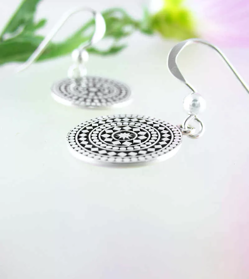 Mandala-Inspired Geometric Circle Drop Earrings